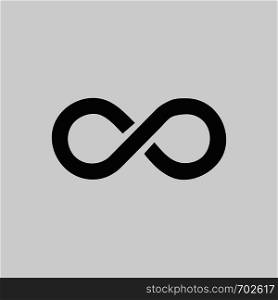 Black infinity icon on gray background in flat design. Eps10. Black infinity icon on gray background in flat design
