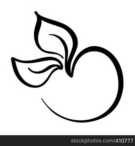 Black ink hand drawn calligraphy logo of apple with leaf ecology vector element garden. Illustration design for wedding and Valentines Day, birthday greeting card and web, eco icon.. Black ink hand drawn calligraphy logo of apple with leaf ecology vector element garden. Illustration design for wedding and Valentines Day, birthday greeting card and web, eco icon