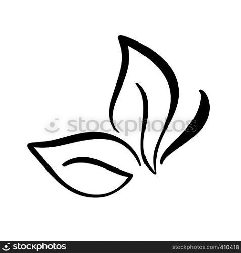 Black ink hand drawn calligraphy logo of leaf in form of butterfly ecology vector element. Illustration design for wedding and Valentines Day, greeting card, eco icon.. Black ink hand drawn calligraphy logo of leaf in form of butterfly ecology vector element. Illustration design for wedding and Valentines Day, greeting card, eco icon