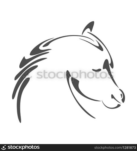 Black ink horse head illustration in calligraphy style. Horse head illustration in calligraphy style
