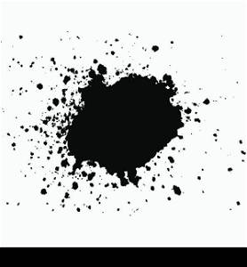 Black Ink paint blob with splatter on white background. Stain abstract background, frame vector illustration.