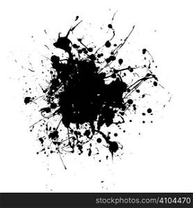 black ink splat abstract white background with copyspace