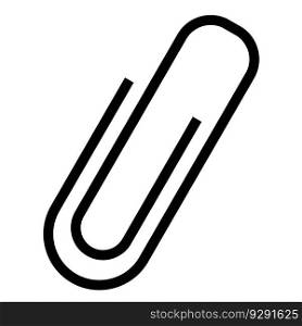 Black isolated icon of paper clip on white background. Silhouette of paper clip. Flat design.