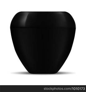 Black Jar. Cosmetic Cream Container. Round Plastic Blank Isolated on White Background. Beauty Creme Canister for Faceor Skin Care. 3d Packaging for Butter, Scrub, Powder. Realistic Mockup. Black Jar. Cosmetic Cream Container. Plastic Blank