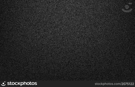 Black jeans denim texture background, vector apparel of sturdy cotton pattern. Closeup of twill fabric or black cotton jeans textile with denim canvas material, gray worn jeans pattern. Black jeans denim texture background pattern