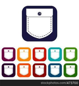 Black jeans pocket icons set vector illustration in flat style In colors red, blue, green and other. Black jeans pocket icons set flat