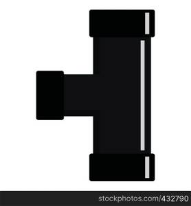 Black joint T pipe connection icon flat isolated on white background vector illustration. Black joint T pipe connection icon isolated