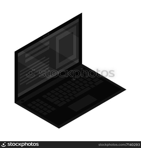 Black laptop icon. Isometric of black laptop vector icon for web design isolated on white background. Black laptop icon, isometric style