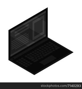 Black laptop icon. Isometric of black laptop vector icon for web design isolated on white background. Black laptop icon, isometric style