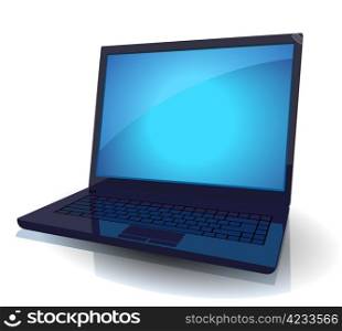 Black laptop with blue screen. Vector illustration.