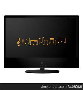 Black lcd monitor with musical notes on the screen