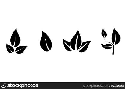 Black leaf icon. Eco symbol set. Nature background. Healthy organic. Vegan food. Vector illustration. Stock image. EPS 10.. Black leaf icon. Eco symbol set. Nature background. Healthy organic. Vegan food. Vector illustration. Stock image.