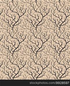 Black leafless branches, bare twigs with no leaves, seamless pattern. Winter or autumn season, dried weaving sticks. Forest or woods bareness of trunks. Background or print, vector in flat style. Bare branches, leafless twigs weaving seamless pattern vector