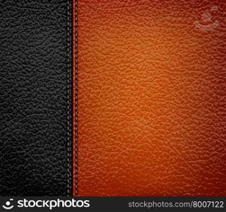 Black leather background with brown leather strip. Vector illustration.