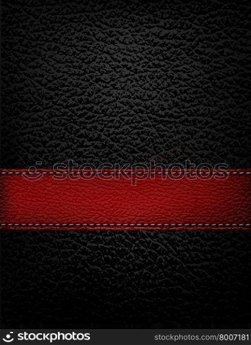 Black leather background with red leather strip. Vector illustration.