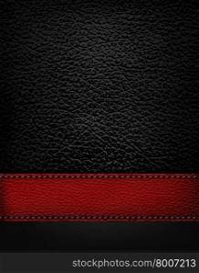 Black leather background with red leather strip. Vector illustration.