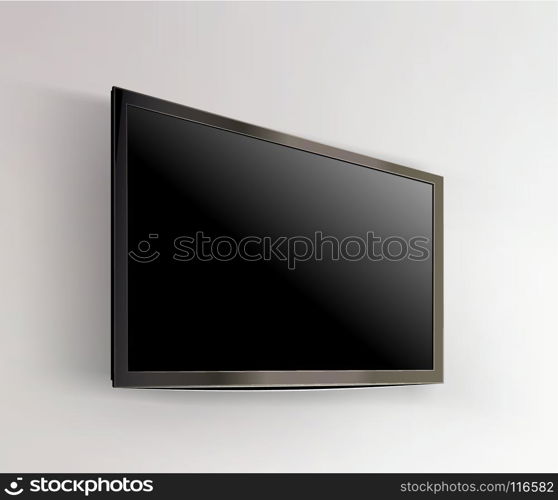 Black LED tv television screen blank on wall background