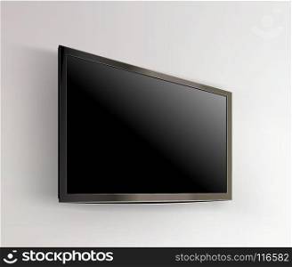 Black LED tv television screen blank on wall background