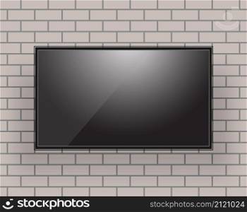Black LED tv television screen blank on wall background. Vector illustration