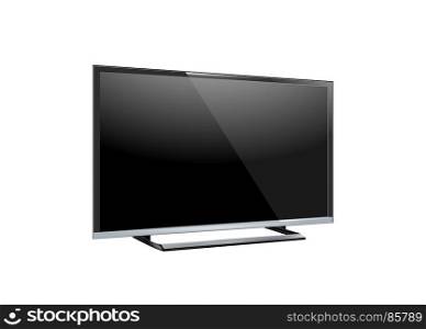 Black LED tv television screen blank on white background