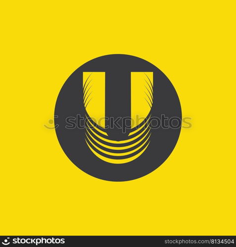 black letter u logo on yellow background