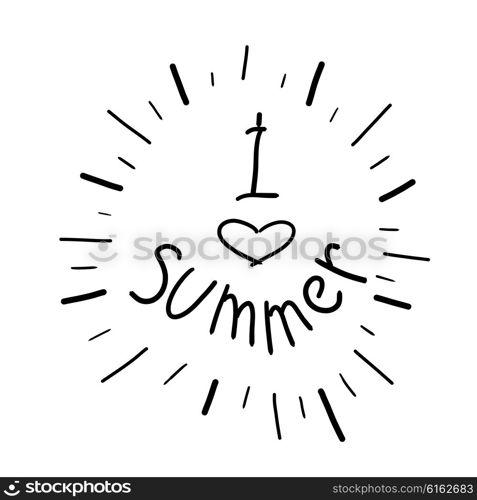 Black lettering I love summer on a white background. Vector illustration.