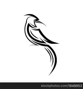 Black line art Vector illustration on a white background of a beautiful little bird