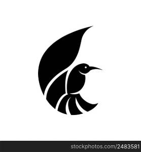 Black line art Vector illustration on a white background of a beautiful little bird.
