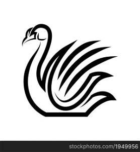 Black line art Vector illustration on a white background of a swan