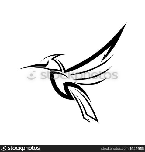 Black line art Vector illustration on a white background of flying hummingbird