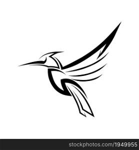 Black line art Vector illustration on a white background of flying hummingbird