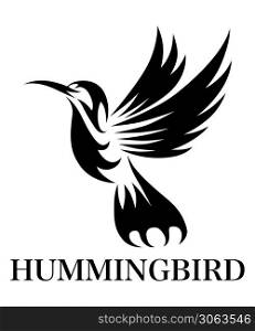 Black line art Vector illustration on a white background of flying hummingbird. Suitable for making logo.