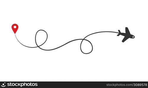 Black line of the plane. Airplane flight path with dash line and dash line trace. Vector Illustration. Black line of the plane. Airplane flight path with dash line and dash line trace. Vector