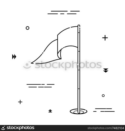 Black linear icon of a golf course flag on a white background. Vector illustration