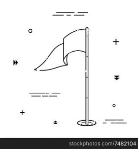 Black linear icon of a golf course flag on a white background. Vector illustration