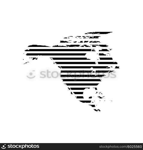Black linear symbol of north America map on white, vector illustration.