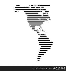 Black linear symbol of north and south America map on white, vector illustration.