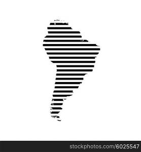 Black linear symbol of south America map on white, vector illustration.