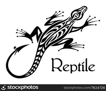Black lizard silhouette in tribal style for tattoo or mascot design