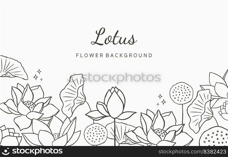Black lotus background. Line art design for postcard, invitation ,packaging