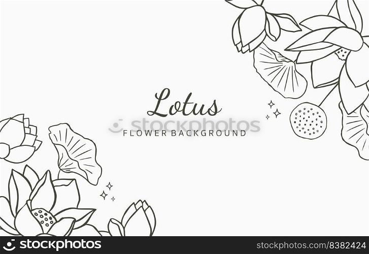 Black lotus background. Line art design for postcard, invitation ,packaging
