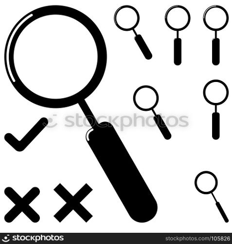 Black loupe and different mark.. Black loupe and different mark it is set icons.