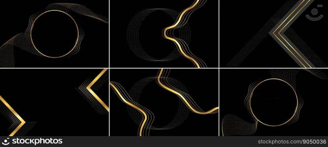 Black luxury background with golden ribbon elements and glitter light effect decoration and bokeh and stars realistic 3D style design  vector illustration