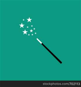 Black Magic wand with white stars on a green background. Eps10. Black Magic wand with white stars on a green background