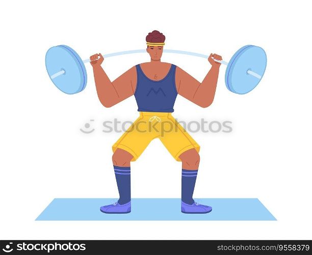 Black man lifting dumbell. Sport home, bodybuilder, gym equipment, weight trainingm muscle strong workout concept. Stock vector illustration in flat cartoon style isolated on white background clip art.. Black man lifting dumbell. Sport home, bodybuilder, gym equipment, weight trainingm muscle strong workout concept. Stock vector illustration in flat cartoon style isolated on white background clip art