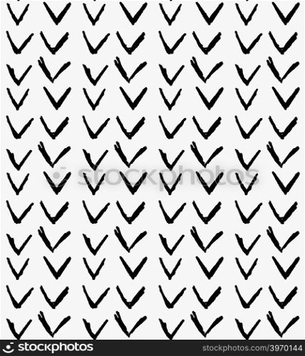 Black marker check marks in row.Free hand drawn with ink brush seamless background. Abstract texture. Modern irregular tilable design.