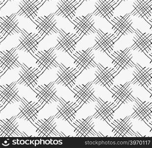 Black marker crossed hatches.Free hand drawn with ink brush seamless background. Abstract texture. Modern irregular tilable design.
