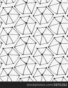 Black marker hexagons.Free hand drawn with ink brush seamless background. Abstract texture. Modern irregular tilable design.
