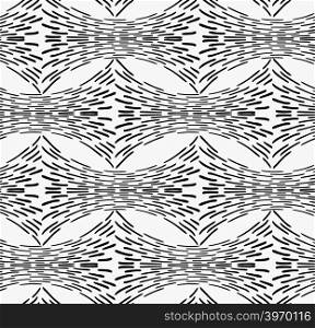 Black marker horizontal dashed shapes.Free hand drawn with ink brush seamless background. Abstract texture. Modern irregular tilable design.