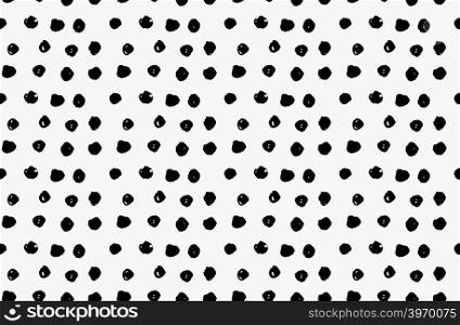 Black marker scribble dots.Free hand drawn with ink brush seamless background. Abstract texture. Modern irregular tilable design.